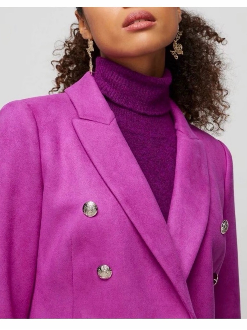 White House Black Market Fuchsia Double-Breasted Blazer w matching skirt. - Picture 2 of 14
